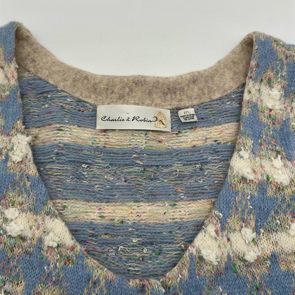 Charlie & Robin Med Anthropologie Blue Wool Blend Snap Button Up Knit cardigan - Picture 4 of 10